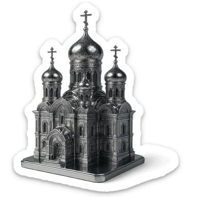 metallic chrome Orthodox church with ornate architecture and shining domes sticker