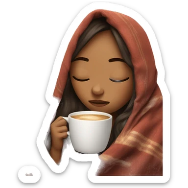 girl inside a blanket sipping coffee eyes closed sticker