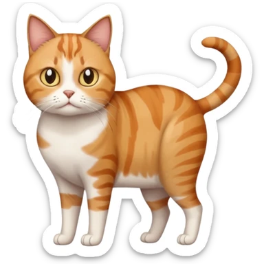 full body white, ginger and brown tabby calicio cat with skinny head and fat body with an anxious face sticker