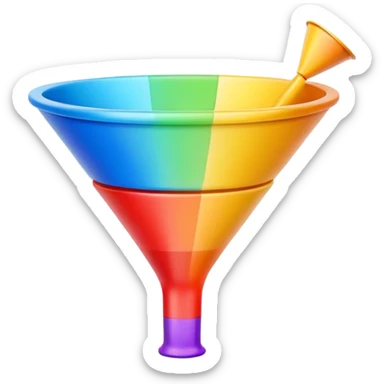 a funnel broken into three unique colors on the top middle and bottom sticker