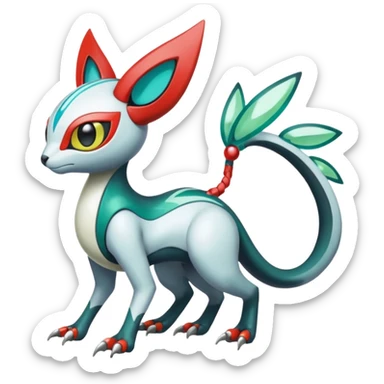 Shiny Colorful Futuristic Cyber-Vernid-Trico-Meloetta-Latias-Koraidon-Peppercat-Protogen-Pokémon-Digimon-Fakémon-fusion-hybrid-creature sticker