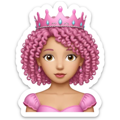 Curly haired mixed girl with pink tiara sticker