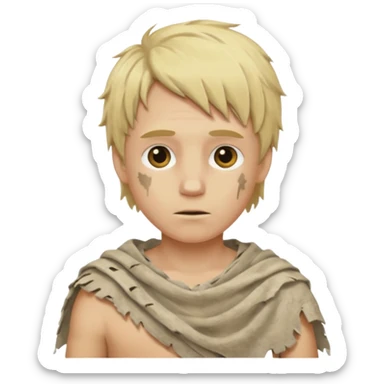ancient white boy, tattered animal cloth sticker