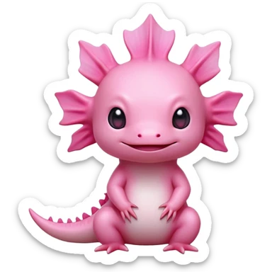 cinematic-[axolotl]-realistic-full-body-sitting-emoji,-head-tilted-dramatically,-pink skin,-simplified-yet-realistic-focused-features,-highly-detailed,-glowing-with-an-almost-sarcastic-glow sticker