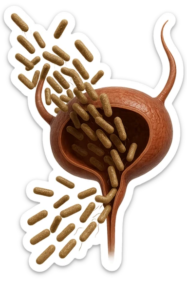 batteri intestinali che migrano ed entrano in una vescica anatomica realistica per infettarla, iperrealistico 4k sticker