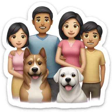 Asian married couple with 2 teenagers and 2 dogs sticker