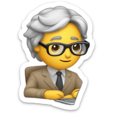 Periodista escribiendo en la computadora con lentes grabadora cámara lápiz y cuaderno, moreno y de pelo rizado sticker