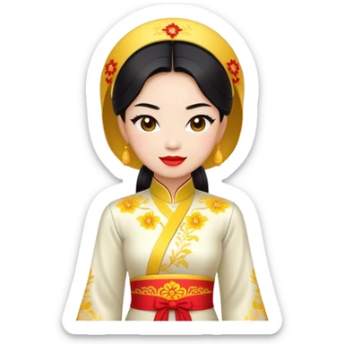 Cinematic Realistic Ao Dai Pop Culture Emoji, featuring an elegant portrayal of the traditional Vietnamese dress rendered with graceful textures and vibrant, cultural lighting. sticker