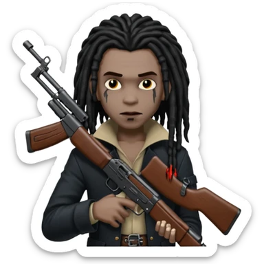 A black vampire with dreads holding a ak 47 sticker