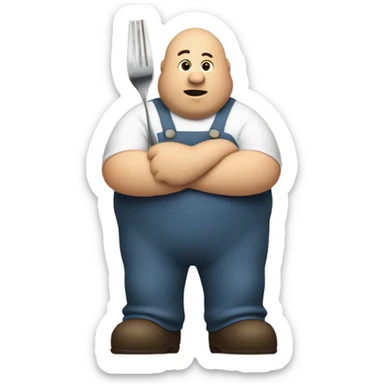 Fat guy holding a fork sticker