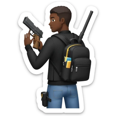 YN character in an all black outfit, designer bookbag on his back, holding a Glock with extended mag, wearing designer jeans sticker