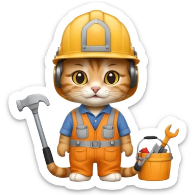 cat, handyman Outfit, wearing a Helmet sticker
