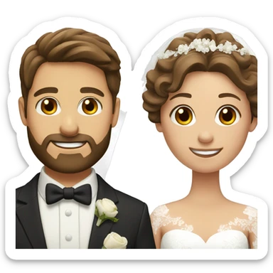 Groom with brown hair and beard and bride with brown hair close up sticker