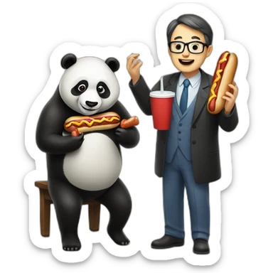 A professor and a panda eating hotdogs sticker