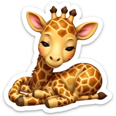 Meme-Worthy Cute Sleeping Giraffe Portrait Emoji, Head resting peacefully with a contented smile, showcasing a slender, elegant build and a luxuriously soft, patterned Fur, eyes shut in a serene, restful nap, Simplified yet hilariously adorable features, highly detailed, glowing with a soft, drowsy light, high shine, relaxed and utterly lovable, stylized with an air of playful laziness, bright and heartwarming, soft glowing outline, capturing the essence of a comically sleepy giraffe, so meme-worthy it feels like it could instantly become the next viral sensation of adorable slumber! sticker