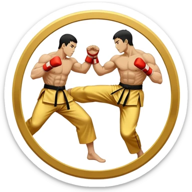 Round emblem symbolizing striking martial arts. The emblem features two fighters in dynamic stances, one delivering a powerful punch while the other defends with a block. In the center, a stylized fist and foot crossed to represent the essence of striking.  sticker