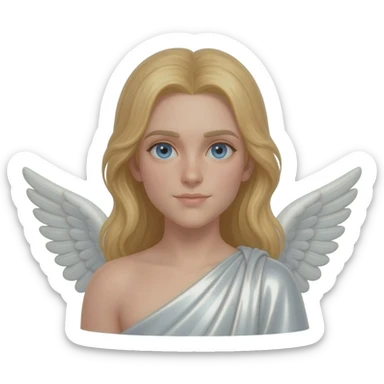 Male Guardian Angel from Christian Mythology with blue eyes, long blonde hair, white metallic toga sticker