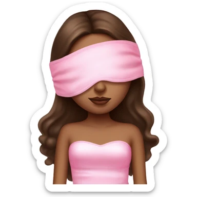 Brunette Girl with pink sleeping mask and pink silk pillowcase sticker