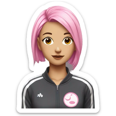 Anime girl with pink hair with tracksuit on with a striped top  sticker