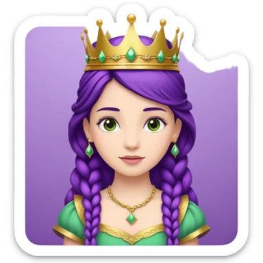 Princesses, with Gold Crown on purple braid hair, with green dress sticker