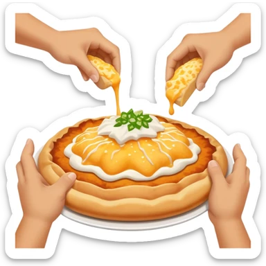 hand smashing a cheesy Hungarian lángos, playful and bold sticker