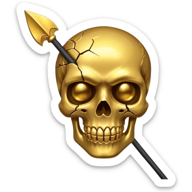 broken gold skull with a spear sticker