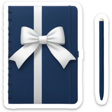 Navy blue notebook with a white bow on it sticker