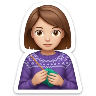 Woman with brown bobbed  hair and highlights light brown eyes no glasses Knitting emoji sticker