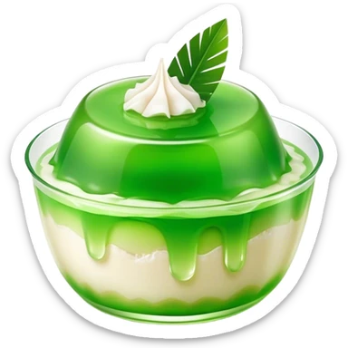 Cinematic Realistic Coconut Pandan Jelly Dessert Emoji, showcasing a delicate, translucent jelly infused with coconut and pandan rendered with lifelike detail and soft, tropical lighting. sticker