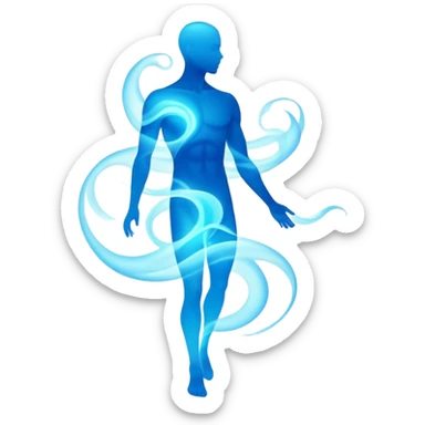 Minimal male form silhouette made of swirling abstract energy, ethereal style essence, no detailed features, just flowing shape sticker