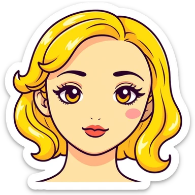 sassy yellow emoji face with long curled eyelashes, thick glossy lips, smirking expression, dramatic eyeshadow, side-eye look, bratty attitude, kawaii style sticker