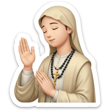 Praying hands holding a rosary, side view. sticker