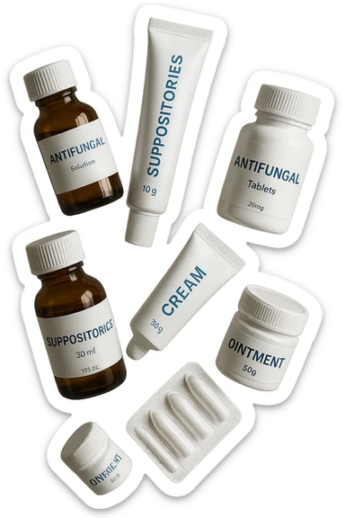 boccette di farmaci fluttuano in aria: creme, ovuli o antimicotici, IPERREALISTICO 4K sticker