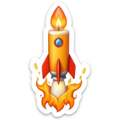 Yeah a rocket with a candle ON IT, so on it's side it must be 45 degree from the 360

So this: 🕯️

On a rocket sticker