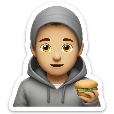 boy eating in grey hoodie sticker