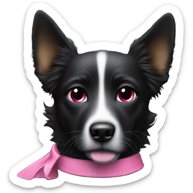 Black dog with pointy ears and pink collar driving a silver bmw sticker