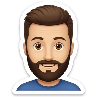 man, buzzed hair, brown eyes, full beard, smiling sticker