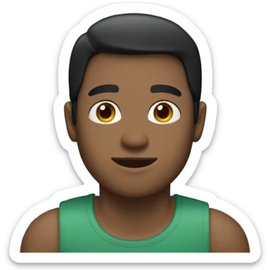 a white  man with short black hair wearing a green Tshirt and blue jeans sticker