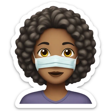 Mixed raced girl with waxy hair with face mask sticker