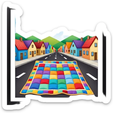 A Block saying "wifi" lying on a street in a quilt village sticker