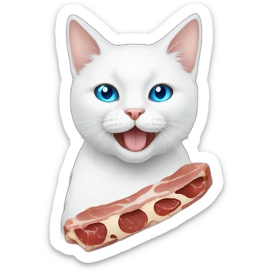 white cat blue eyes eating meat sticker