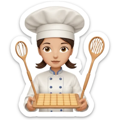 A brunette woman chef making Square wafers  sticker