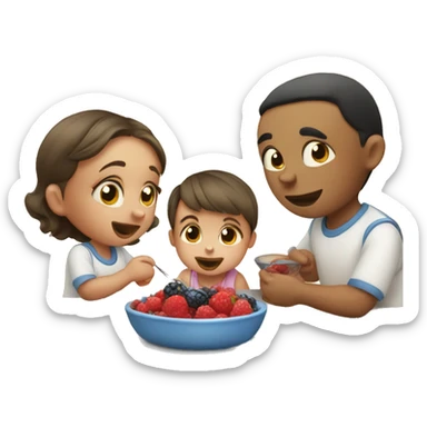 Baby and parents are eat berries on the kitchen  sticker