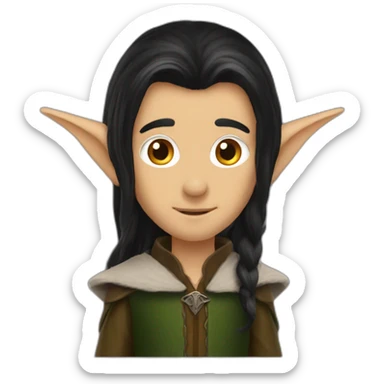 An elf from the lord of the rings, black long hair, pointy ears, brown eyes colors sticker
