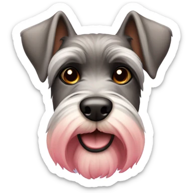 Schnauzer dog with brown ears and a nose with back and pink sticker
