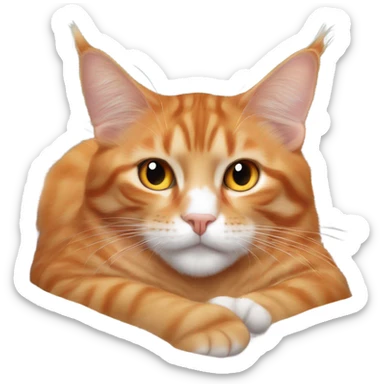 orange maine coone cat cuddled up on bed sticker