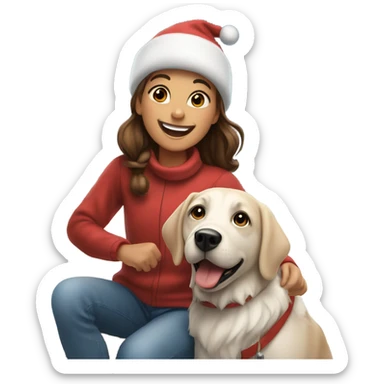 happy girl with dog outdoors christmas time sticker