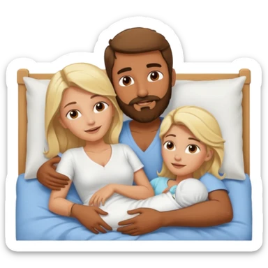 Naked bald Indian man with a beard in bed spooning naked blonde woman sticker