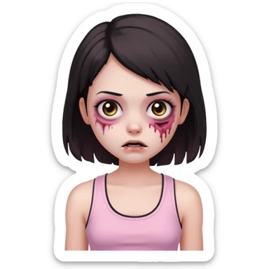 zombie girl Black and medium hair, Brown eyes, baby pink tank top   sticker