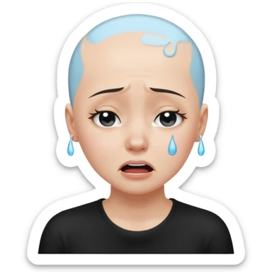 a pretty bratz fair bald girl with no hair crying wearing a tight black tee sticker